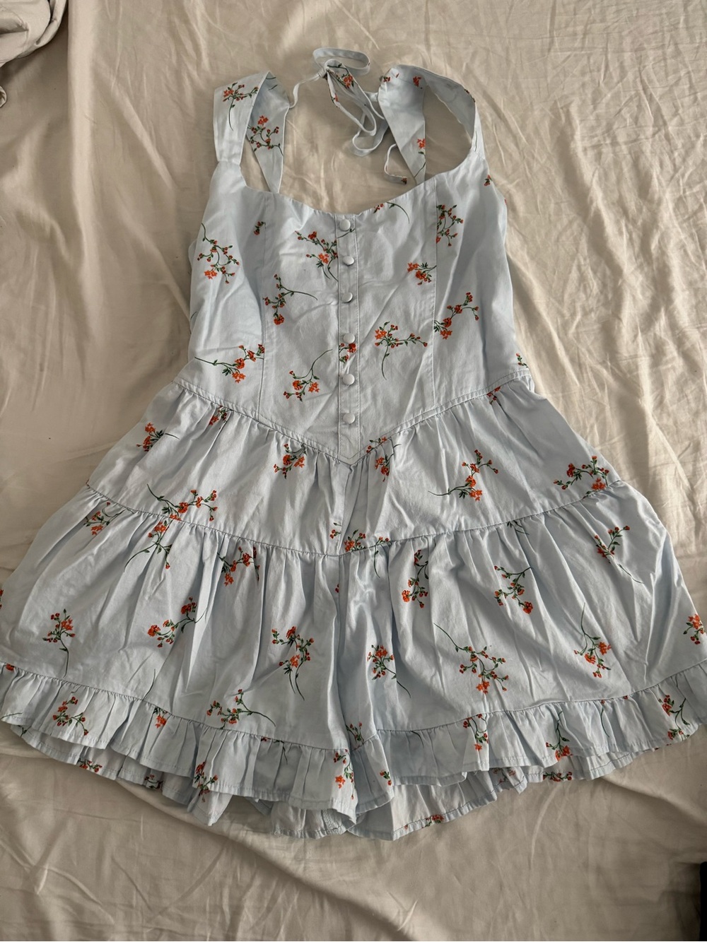 wild fable Light Blue Floral Tie-Back Romper